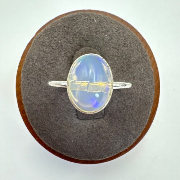 VTG Sterling Silver 925 White Opal Cabochon Bezel Set Statement Ring Size 8 - Picture 1 of 8